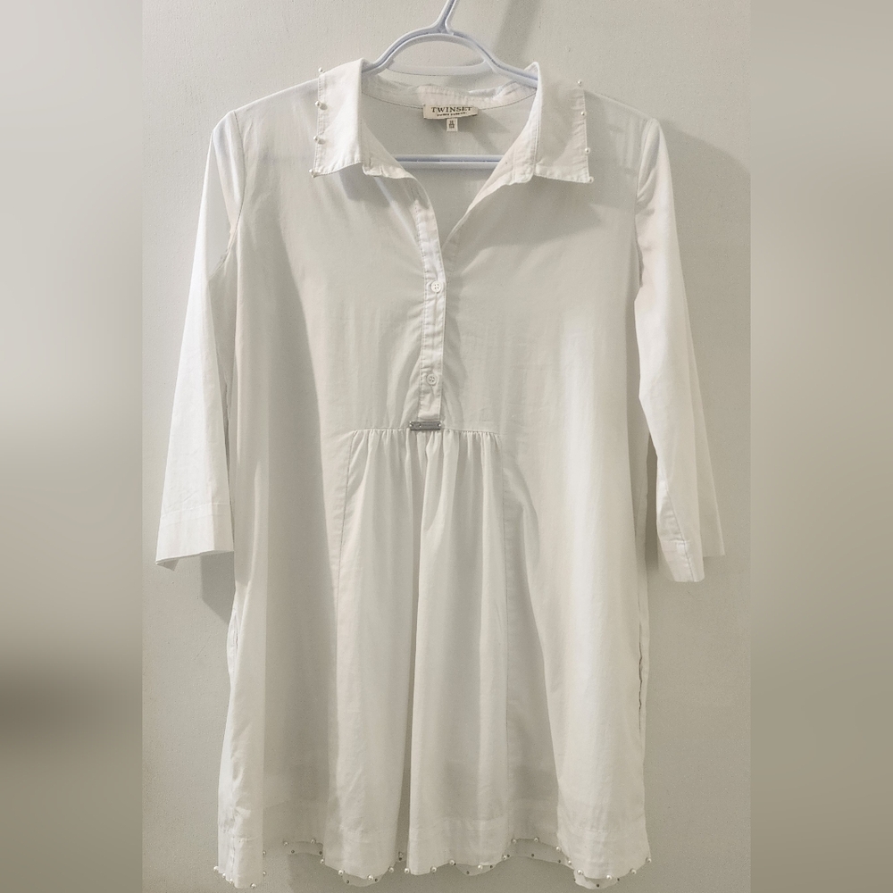 Twinset Simona Barbieri White Button-Up Women's‎ Top, Size 14, Cotton.